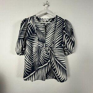 Panama Jack Women's Palm Leaf Print Half Sleeve Casual Blouse Blue/White Large